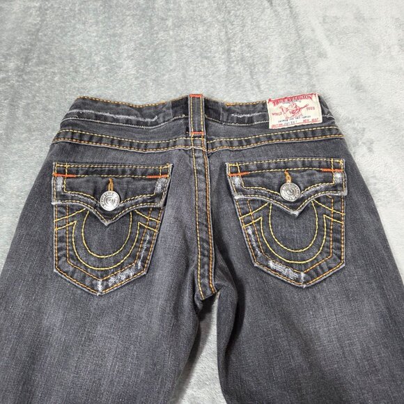 Vintage True Religion Jeans Womens 25 Gray Joey Big T Flare Twisted Leg USA Made - Picture 6 of 11